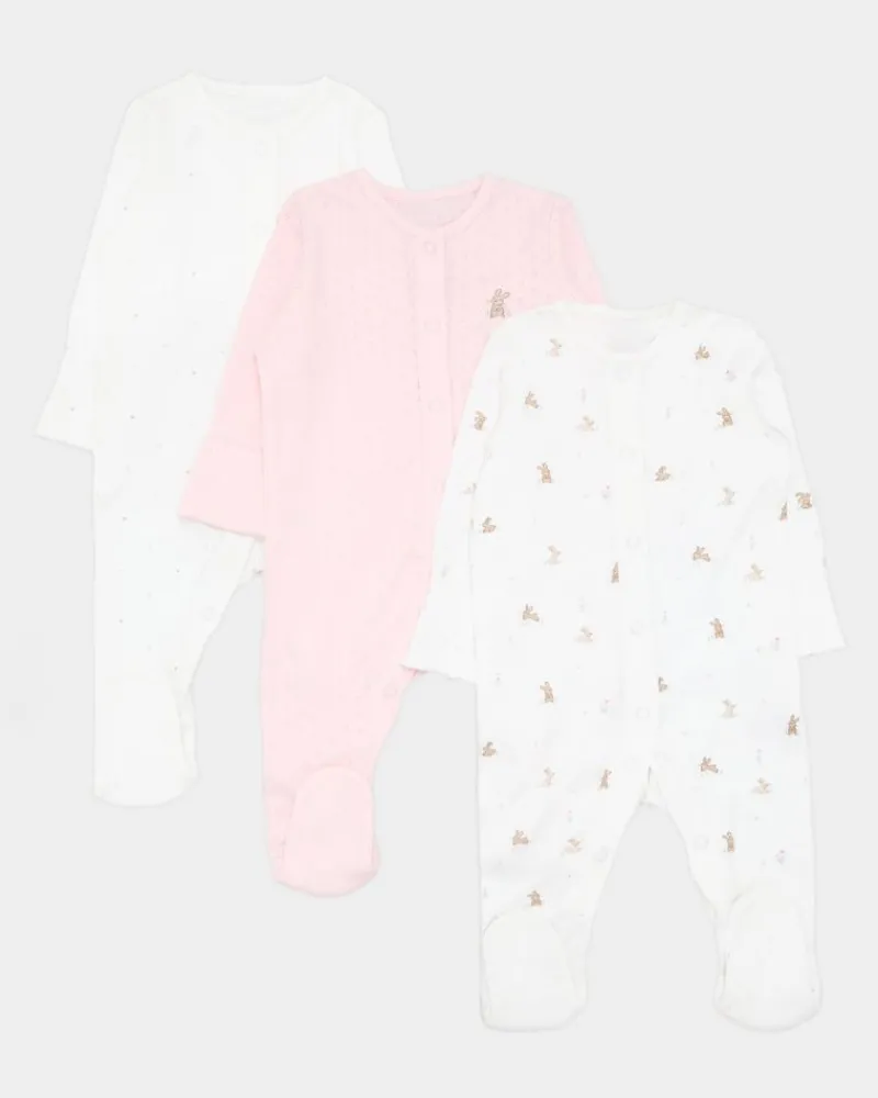 Sale Dunnes Stores Baby Cotton Sleepsuits - Pack Of 3 (Newborn-23 Months)