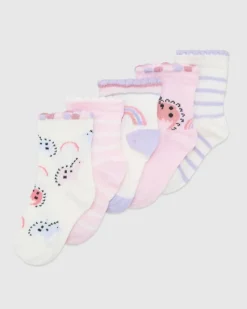 New Dunnes Stores Baby Girls Design Socks - Pack Of 5