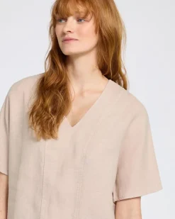 Outlet Dunnes Stores Carolyn Donnelly The Edit V-Neck Stone Linen Top