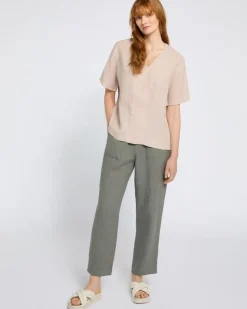 Outlet Dunnes Stores Carolyn Donnelly The Edit V-Neck Stone Linen Top
