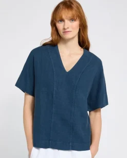 Online Dunnes Stores Carolyn Donnelly The Edit V-Neck Blue Linen Top
