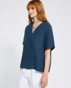 Online Dunnes Stores Carolyn Donnelly The Edit V-Neck Blue Linen Top