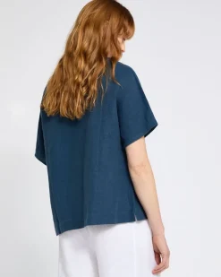 Online Dunnes Stores Carolyn Donnelly The Edit V-Neck Blue Linen Top