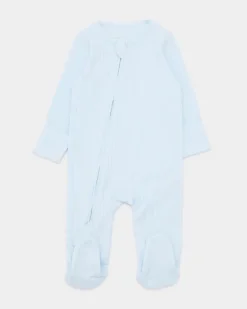 Outlet Dunnes Stores Cotton Blue Two-Way-Zip Sleepsuit - Pack Of 3 (Newborn-12 Months)