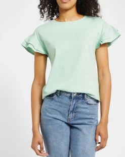 Sale Dunnes Stores Cotton Frill Sleeve T-Shirt