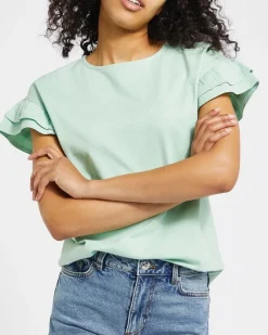 Sale Dunnes Stores Cotton Frill Sleeve T-Shirt