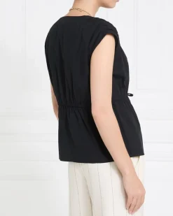 Online Dunnes Stores Gallery Freida Shirred Bow Tie Front Black Blouse