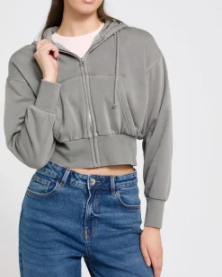 Outlet Dunnes Stores Garment Dye Cropped Hoodie