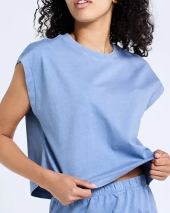 Fashion Dunnes Stores Garment Dyed Cotton Cropped Co-Ord T-Shirt