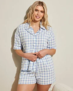 Clearance Dunnes Stores Gingham Woven Revere Pyjama Short Set