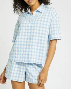 Clearance Dunnes Stores Gingham Woven Revere Pyjama Short Set