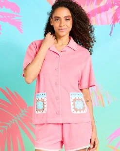 Discount Dunnes Stores Helen Steele Crochet Detail Terry Towelling Shirt