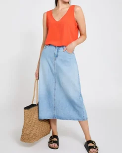 Clearance Dunnes Stores High Waisted Denim Midi Skirt