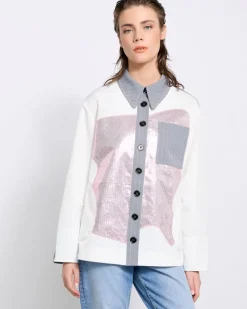 Hot Dunnes Stores Joanne Hynes The 'Artisan' Sequin, Cotton, And Sheer Back Shirt