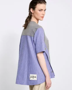 Discount Dunnes Stores Joanne Hynes The 'Artisan' Half Jersey Half Pinstripe Shirt Top