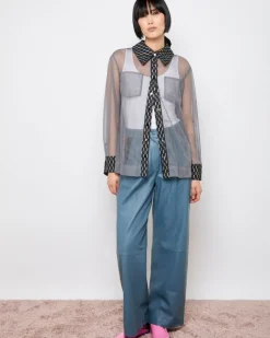 Discount Dunnes Stores Joanne Hynes 'Dopamine' Candy Denim And Draped Grey Mesh Shirt