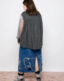 Discount Dunnes Stores Joanne Hynes 'Dopamine' Candy Denim And Draped Grey Mesh Shirt