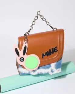 Outlet Dunnes Stores Joanne Hynes 'MINE' Faux-Feather Denim Satchel Bag With PU Rabbit Keyring