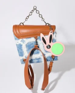 Outlet Dunnes Stores Joanne Hynes 'MINE' Faux-Feather Denim Satchel Bag With PU Rabbit Keyring