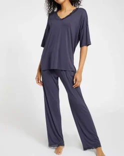 Online Dunnes Stores Lace Trim Viscose V-Neck Sleep T-Shirt