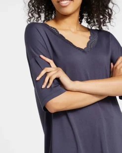Online Dunnes Stores Lace Trim Viscose V-Neck Sleep T-Shirt