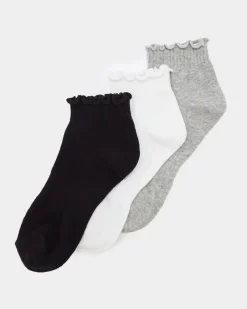 Online Dunnes Stores Lettuce Edge Quarter Length Socks - Pack Of 3