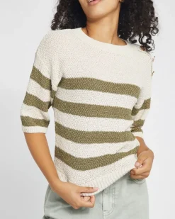 New Dunnes Stores Lurex Stripe Short Sleeve Crew Neck Jumper