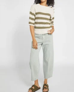 New Dunnes Stores Lurex Stripe Short Sleeve Crew Neck Jumper