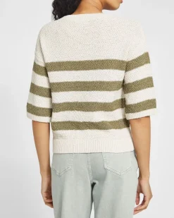 New Dunnes Stores Lurex Stripe Short Sleeve Crew Neck Jumper