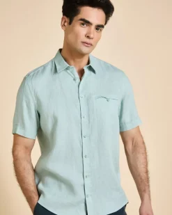 Clearance Dunnes Stores Paul Costelloe Living Men Short Sleeve Solid Linen Shirt