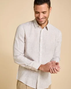 Fashion Dunnes Stores Paul Costelloe Living Men Longs-Sleeved Linen Stripe Shirt