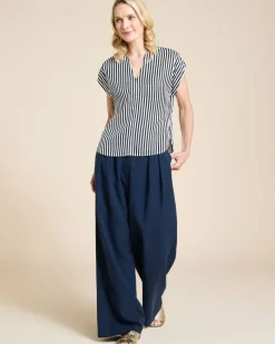 Online Dunnes Stores Paul Costelloe Living Studio Navy Stripe V-Neck Top