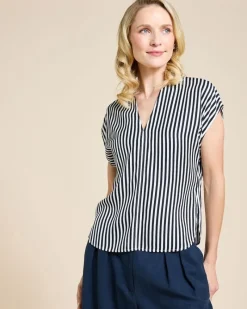 Online Dunnes Stores Paul Costelloe Living Studio Navy Stripe V-Neck Top