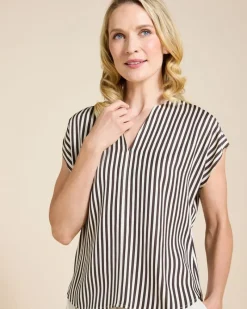Hot Dunnes Stores Paul Costelloe Living Studio Brown Stripe V-Neck Top