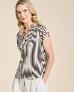 Hot Dunnes Stores Paul Costelloe Living Studio Brown Stripe V-Neck Top