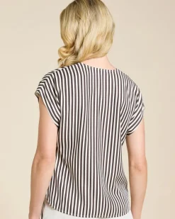 Hot Dunnes Stores Paul Costelloe Living Studio Brown Stripe V-Neck Top