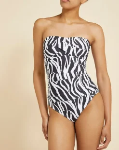 Online Dunnes Stores Paul Costelloe Living Studio Black and White Monochrome Bandeau Swimsuit