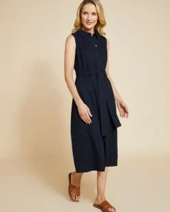 Fashion Dunnes Stores Paul Costelloe Living Studio Navy Sleeveless Shirt Dress