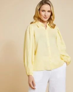 Best Dunnes Stores Paul Costelloe Living Studio Lemon Puff Sleeve 100% Linen Shirt