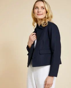 Hot Dunnes Stores Paul Costelloe Living Studio Navy Linen Crop Jacket