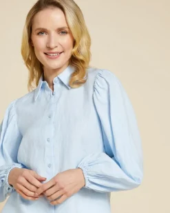 Online Dunnes Stores Paul Costelloe Living Studio Blue Puff Sleeve 100% Linen Shirt