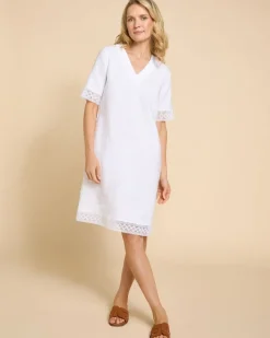 Hot Dunnes Stores Paul Costelloe Living Studio White V-Neck Linen Lace Dress