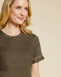 New Dunnes Stores Paul Costelloe Living Studio Khaki Sleeve Detail 100% Linen Shell Top