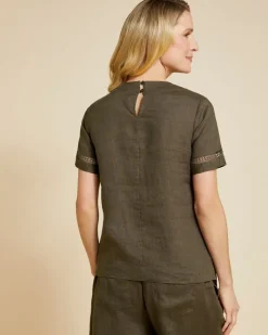 New Dunnes Stores Paul Costelloe Living Studio Khaki Sleeve Detail 100% Linen Shell Top