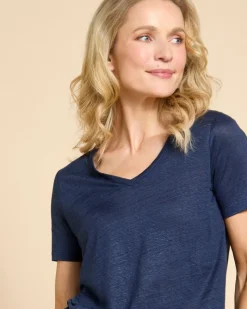 Online Dunnes Stores Paul Costelloe Living Studio Navy Linen V-Neck Top
