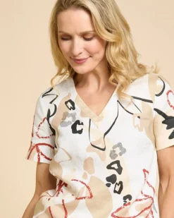 Sale Dunnes Stores Paul Costelloe Living Studio Abstract Print V-Neck Linen Top