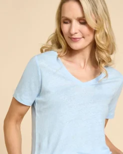 Discount Dunnes Stores Paul Costelloe Living Studio Light Blue Linen V-Neck Top