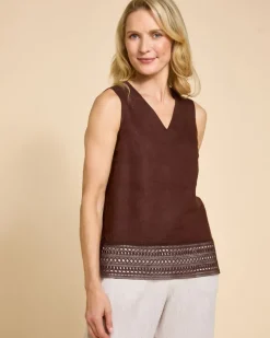 Discount Dunnes Stores Paul Costelloe Living Studio Brown Trim Hem Linen Vest