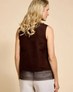 Discount Dunnes Stores Paul Costelloe Living Studio Brown Trim Hem Linen Vest