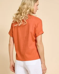 Fashion Dunnes Stores Paul Costelloe Living Studio Rust V-Neck Pleat Front Top